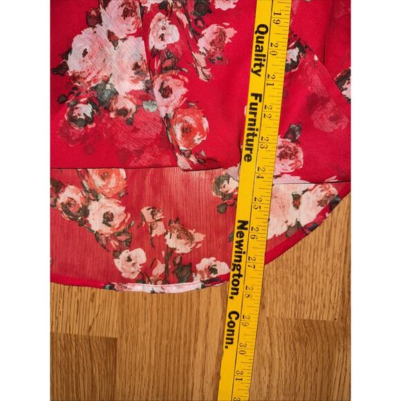 Kut From The Kloth Red Floral Semi Sheer Blouse Size L Lagenlook Boho Dressy - Picture 12 of 15